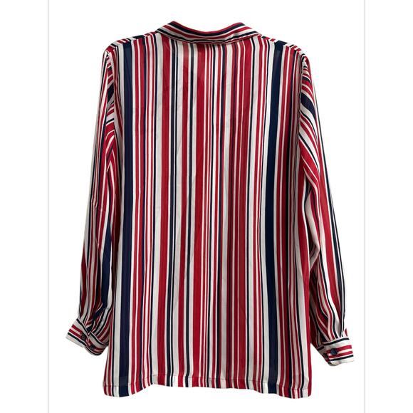 Travel Smith Red Navy White Striped Button Up Long Sleeve Blouse Women’s Medium - Picture 3 of 6